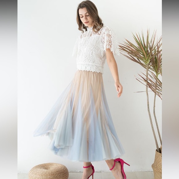 Color Block Mesh Maxi Skirt - Picture 3 of 6